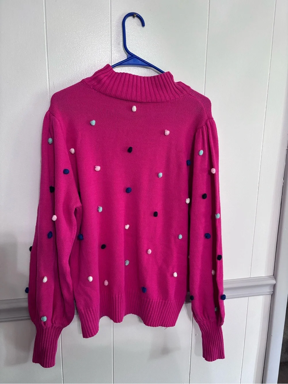 crown & ivy Hot Pink Pom-Pom Mock Neck Sweater